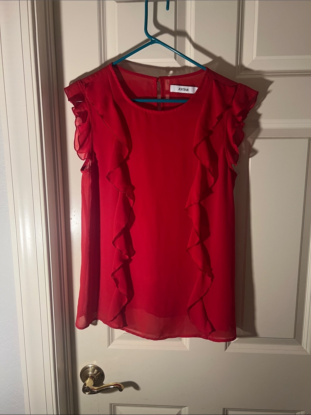JustFab Red Ruffle Sleeve Blouse